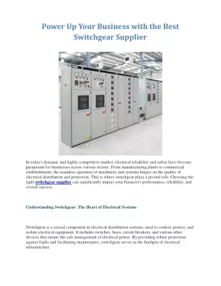 Power Up Your Business with the Best Switchgear Supplier