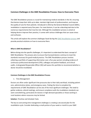 Common Challenges in the GMC Revalidation Process-How to Overcome Them