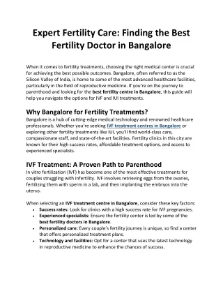 Expert Fertility Care Finding the Best Fertility Doctor in Bangalore