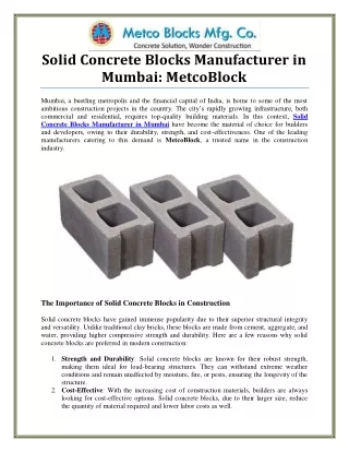 Reliable Solid Concrete Blocks Manufacturer in Mumbai