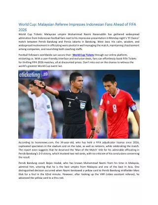 World Cup Malaysian Referee Impresses Indonesian Fans Ahead of FIFA 2026