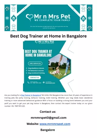 Best Dog Trainer at Home in Bangalore