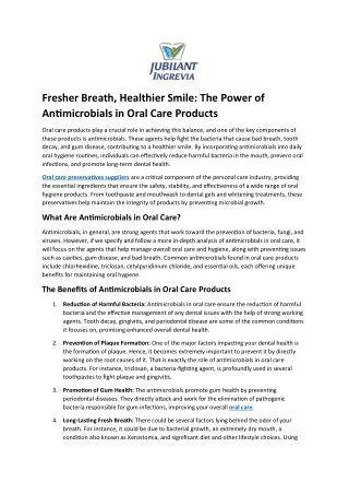 Fresher Breath, Healthier Smile The Power of Antimicrobials in Oral Care Products