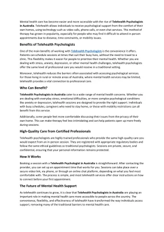 Telehealth Psychologists in Australia