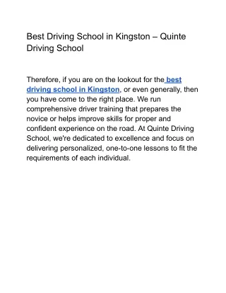 Best Driving School in Kingston – Quinte Driving School