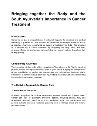 Bringing together the Body and the Soul_ Ayurveda's Importance in Cancer Treatment