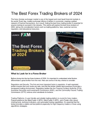 The Best Forex Trading Brokers of 2024