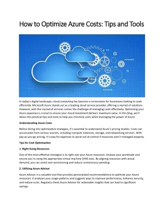 How to Optimize Azure Costs - Tips and Tools