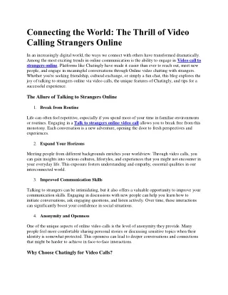 Connecting the World To Video Calling Strangers Online