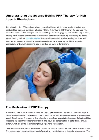 Understanding the Science Behind PRP Therapy for Hair Loss in Birmingham