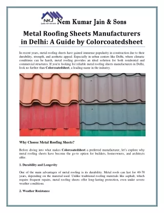 Metal Roofing Sheets Manufacturers in Delhi