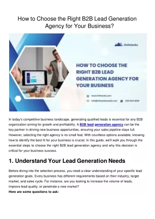 How to Choose the Right B2B Lead Generation Agency for Your Business