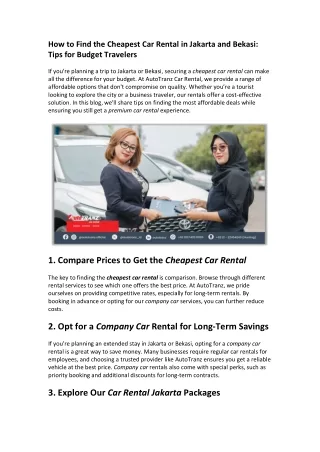 How to Find the Cheapest Car Rental in Jakarta and Bekasi Tips for Budget Travelers