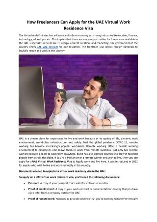 How Freelancers Can Apply for the UAE Virtual Work Residence Visa
