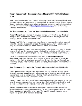 Tyson Heavyweight Disposable Vape Flavors 7000 Puffs Wholesale Price