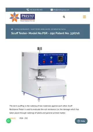 Scuff Tester- Model No.PSR - 292 Patent No. 336716