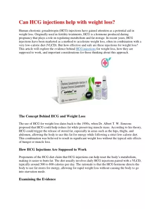 Can HCG injections help with weight loss.