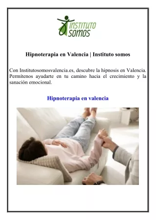 Hipnoterapia en Valencia  Instituto somos