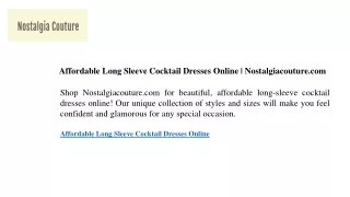 Affordable Long Sleeve Cocktail Dresses Online  Nostalgiacouture.com