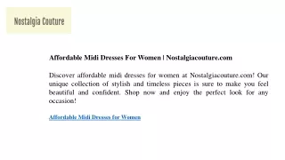 Affordable Midi Dresses For Women  Nostalgiacouture.com