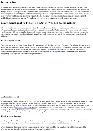 Craftsmanship at its Finest: The Art of Wooden Watchmaking