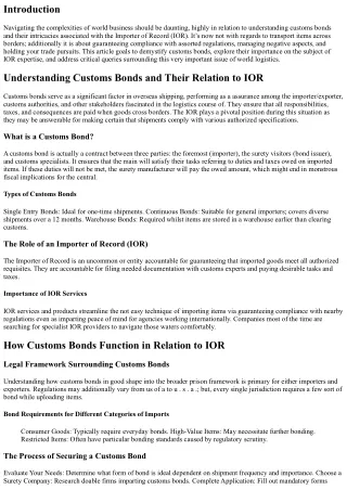Understanding Customs Bonds and Their Relation to IOR