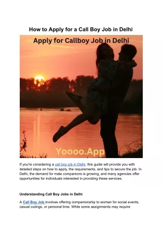 How to Apply for a Call Boy J,ob in Delhi: Step-by-Step Guide