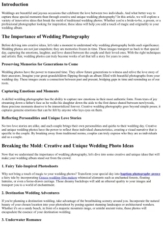 Breaking the Mold: Creative and Unique Wedding Photo Ideas