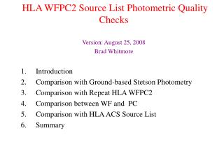HLA WFPC2 Source List Photometric Quality Checks