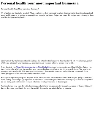 Personal health your most important business a