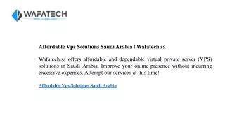 Affordable Vps Solutions Saudi Arabia  Wafatech.sa