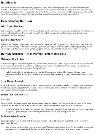 Hair Maintenance Tips to Prevent Further Hair Loss