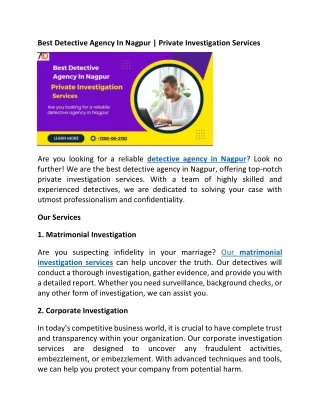 Best Detective Agency In Nagpur Private Investigation Services