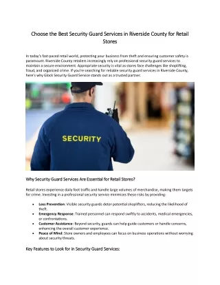 Choose the Best Security Guard Services in Riverside County for Retail Stores