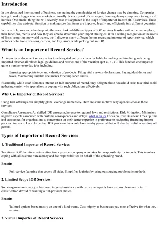 “Exploring Different Types of IOR Services Available inside the Market”