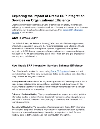 Exploring the Impact of Oracle ERP Integration Services on Organizational Efficiency