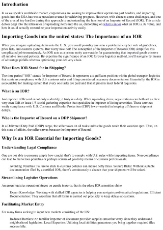 Importing Goods into the United States: The Importance of an IOR