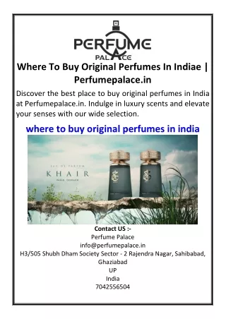 Where To Buy Original Perfumes In Indiae  Perfumepalace.in