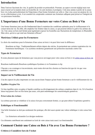 L'Importance d’une Bonne Fermeture sur votre Caisse en Bois à Vin.