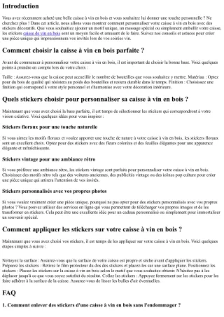 Comment personnaliser une caisse à vin en bois avec des stickers décoratifs