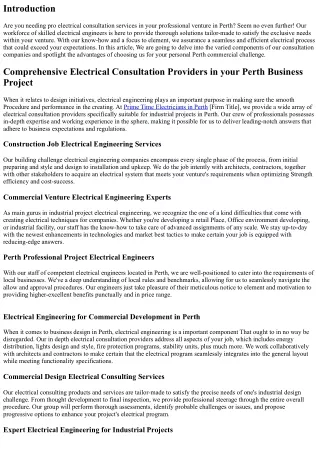 Comprehensive Electrical Consultation Expert services for the Perth Industrial P