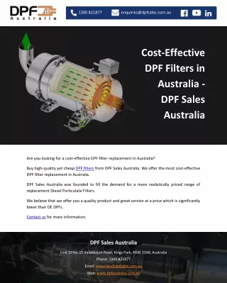 Cost-Effective DPF Filters in Australia - DPF Sales Australia