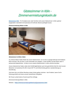 Gästezimmer in Köln - Zimmervermietunginkoeln.de