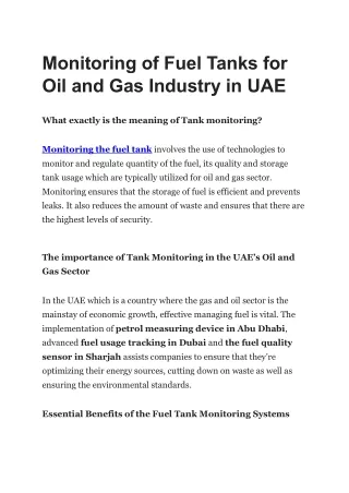 Monitoring of Fuel Tanks for Oil and Gas Industry in UAE