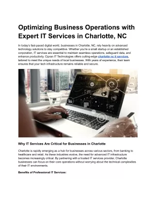 Optimizing Business Operations with Expert IT Services in Charlotte, NC