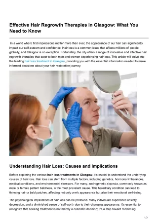 Effective Hair Regrowth Therapies in Glasgow What You Need to Know