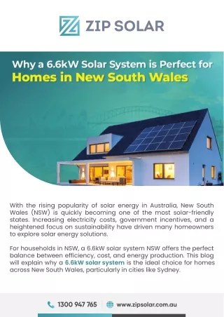 Why a 6.6kW Solar System is Ideal for NSW homes | Zip Solar