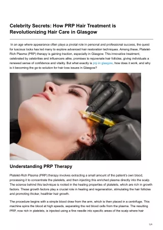 Celebrity Secrets How PRP Hair Treatment is Revolutionizing Hair Care in Glasgow
