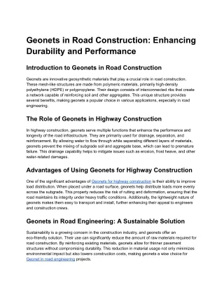 Geonets in Road Construction: Enhancing Durability and Performance