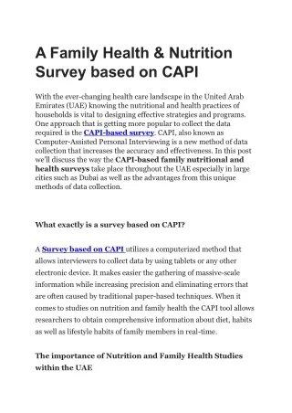 A Family Health & Nutrition Survey based on CAPI